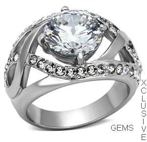 * STAINLESS STEEL SIMULATED DIAMOND RING