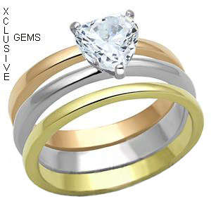 * R35 POSTAGE* 18K YELLOW GOLD PLATED SIMULATED DIAMOND WEDDING RING SET