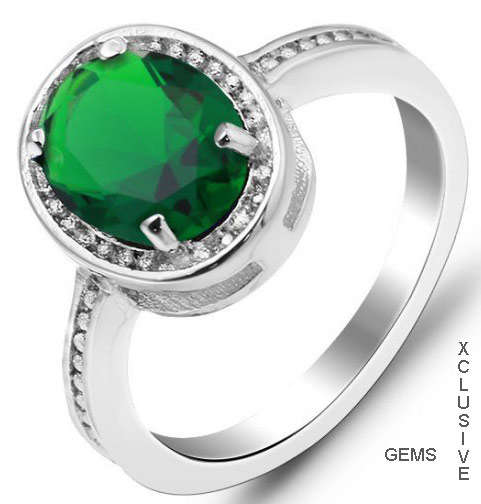 ** DAZZLING 18K WHITE GOLD PLATED SIMULATED EMERALD LADIES RING