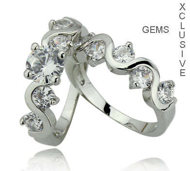 *LOCALLY IN STOCK*GLAMOROUS**18K WHITE GOLD PLATED SIMULATED DIAMOND WEDDING RING SET