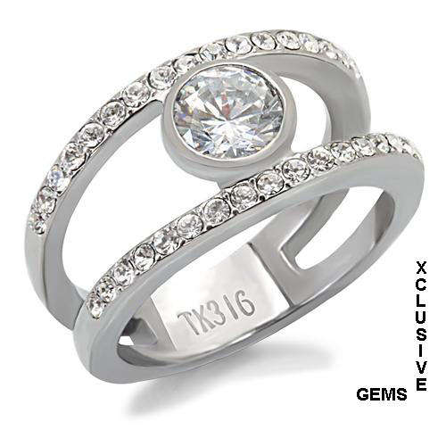 LOCALLY IN STOCK*SIMULATED DIAMOND STAINLESS STEEL ENGAGEMENT RING