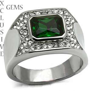 STAINLESS STEEL SIMULATED EMERALD MEN'S RING