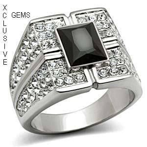 STAINLESS STEEL SIMULATED BLACK DIAMOND MEN'S RING