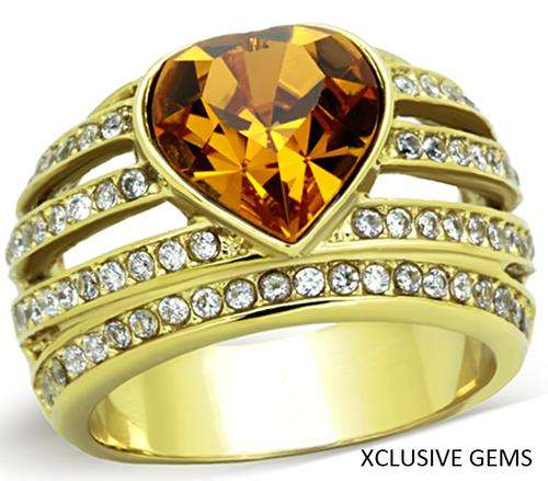 * R35 POSTAGE* 18K GOLD PLATED OVER STAINLESS STEEL SIMULATED CITRINE LADIES RING