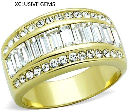 ** 18K GOLD PLATED OVER SOLID STAINLESS STEEL SIMULATED DIAMOND LADIES RING