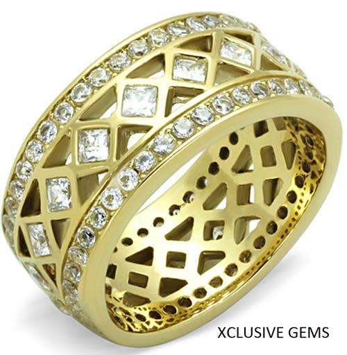 ** 18K GOLD PLATED OVER SOLID STAINLESS STEEL SIMULATED DIAMOND LADIES RING