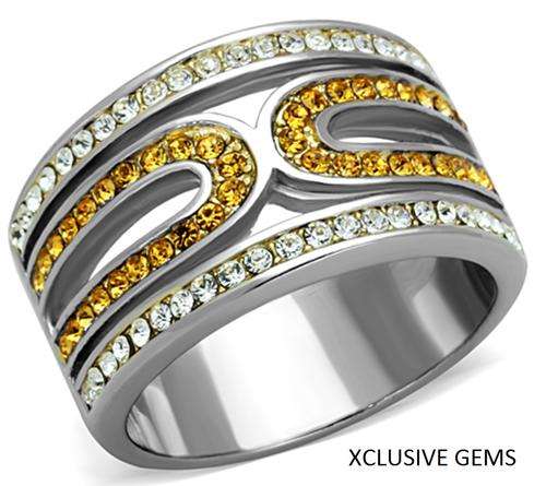 * R35 POSTAGE* STAINLESS STEEL SIMULATED CITRINE LADIES RING