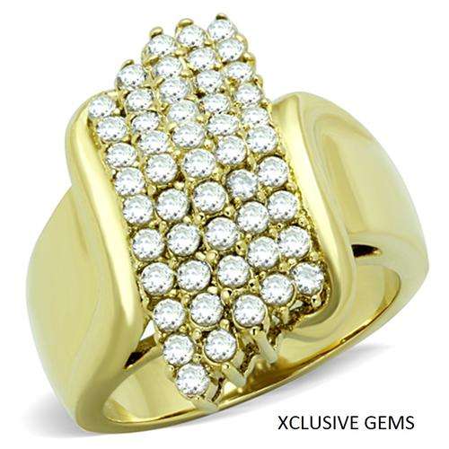 ** 18K GOLD PLATED OVER SOLID STAINLESS STEEL SIMULATED DIAMOND LADIES RING