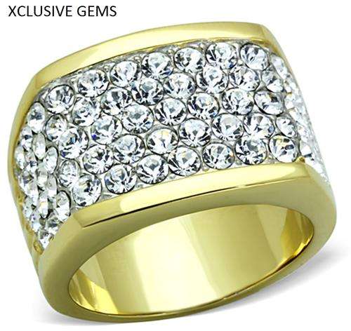 ** 18K GOLD PLATED OVER SOLID STAINLESS STEEL SIMULATED DIAMOND LADIES RING