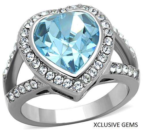 ** STUNNING STAINLESS STEEL SIMULATED BLUE TOPAZ RING