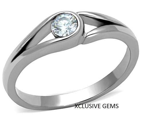 *SIMULATED DIAMOND STAINLESS STEEL ENGAGEMENT RING