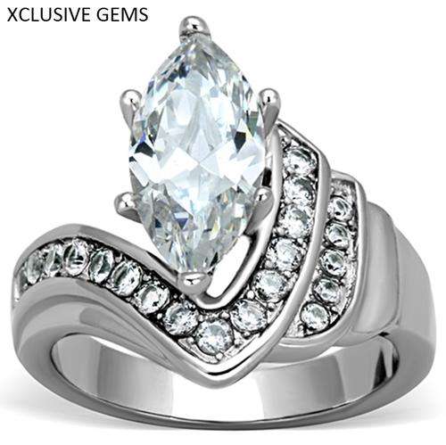 *SIMULATED DIAMOND SOLID STAINLESS STEEL ENGAGEMENT RING
