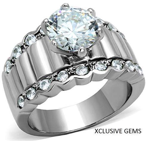 *SIMULATED DIAMOND SOLID STAINLESS STEEL ENGAGEMENT RING