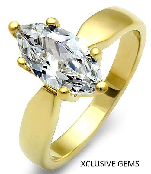 *SIMULATED DIAMOND 18K YELLOW GOLD PLATED SOLID STAINLESS STEEL WEDDING RING SET