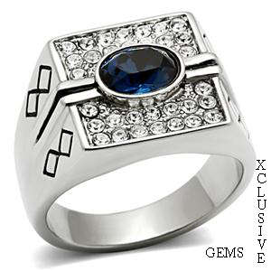 **STAINLESS STEEL SIMULATED SAPPHIRE MEN'S RING