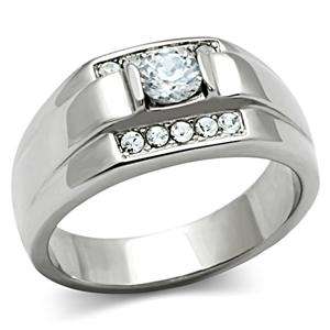 STAINLESS STEEL SIMULATED DIAMOND MEN'S RING