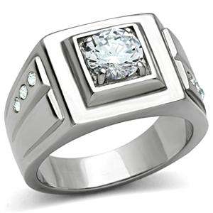 STAINLESS STEEL SIMULATED DIAMOND MEN'S RING