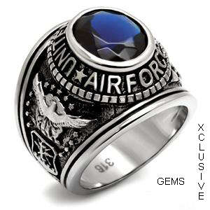 SOLID STAINLESS STEEL SIMULATED SAPPHIRE MEN'S RING
