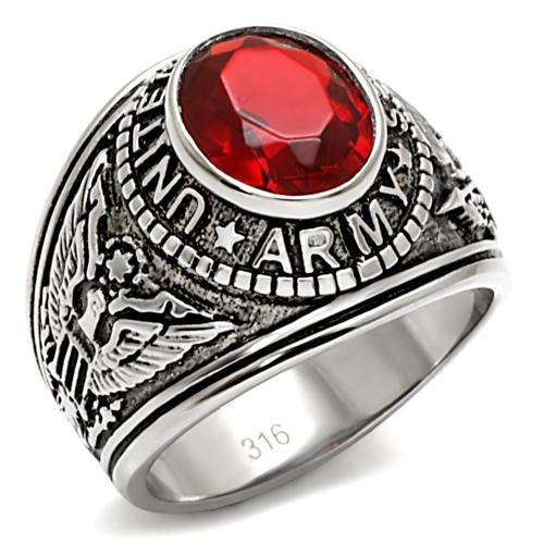 SOLID STAINLESS STEEL SIMULATED RUBY MEN'S RING
