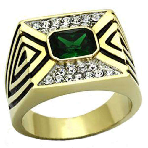 18K GOLD PLATED OVER STAINLESS STEEL SIMULATED PERIDOT MEN'S RING