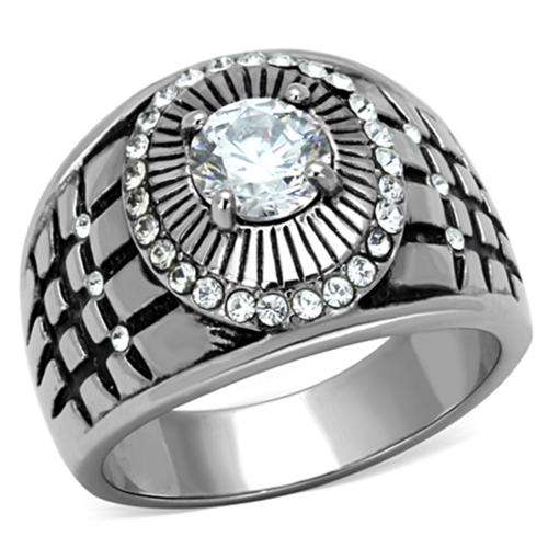 STAINLESS STEEL SIMULATED DIAMOND MEN'S RING