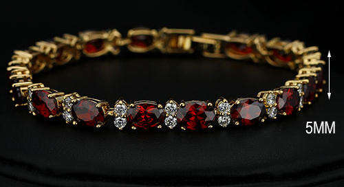 GLAMOROUS 18K YELLOW GOLD PLATED SIMULATED RUBY LADIES BRACELET