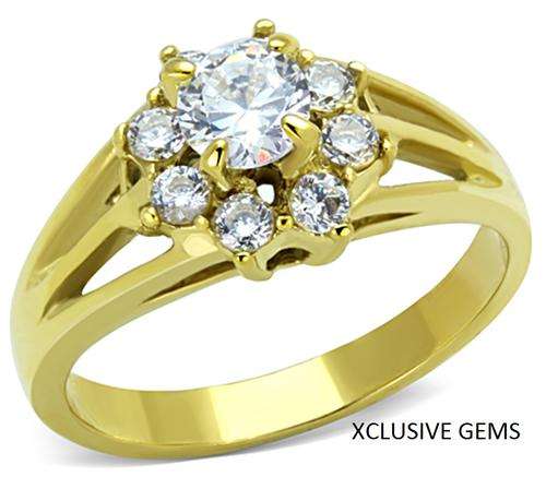 *SIMULATED DIAMOND 18K YELLOW GOLD PLATED LADIES RING