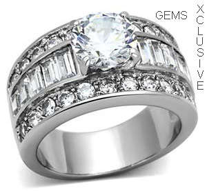 ** STUNNING SIMULATED DIAMOND 18K WHITE GOLD PLATED LADIES RING