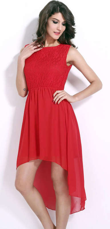 HOT RED LACE WITH MESH DRESS
