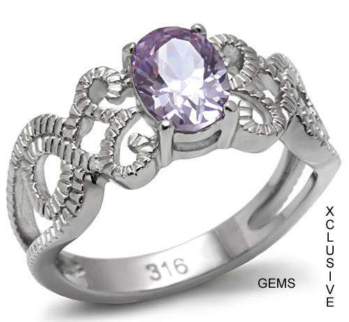 STAINLESS STEEL SIMULATED AMETHYST LADIES RING