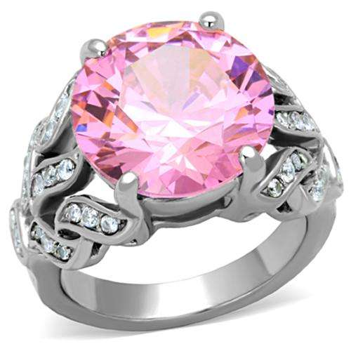 *SIMULATED PINK TOPAZ SOLID STAINLESS STEEL ENGAGEMENT RING