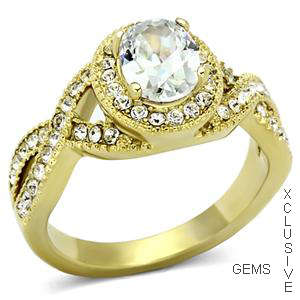** 18K GOLD PLATED OVER SOLID STAINLESS STEEL SIMULATED DIAMOND LADIES RING