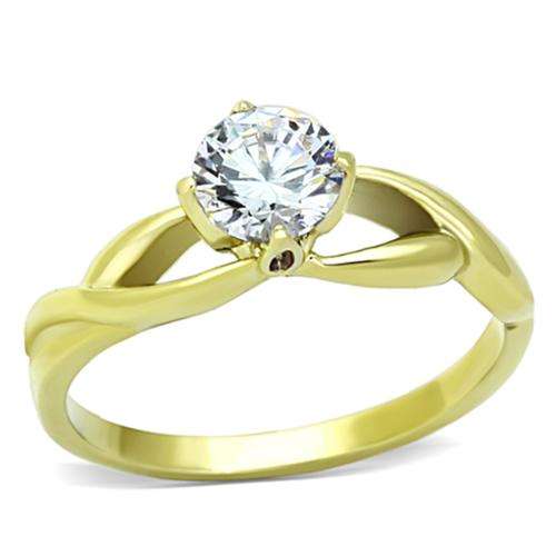 ** 18K GOLD PLATED OVER SOLID STAINLESS STEEL SIMULATED DIAMOND LADIES RING