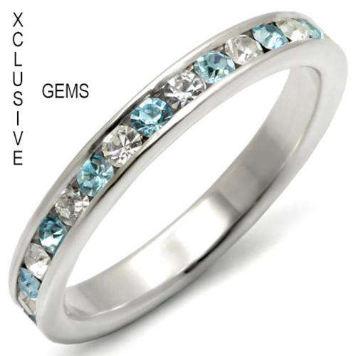 LOCALLY IN STOCK* 18K WHITE GOLD PLATED SIMULATED BLUE TOPAZ LADIES RING