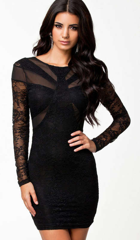 BEAUTIFUL BLACK LACE & MESH BODYCON DRESS