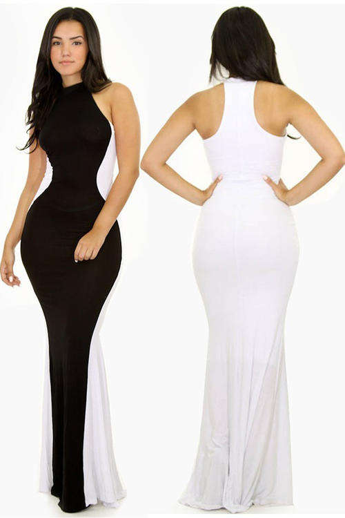 SEXY CURVE CONTRAST MAXI DRESS