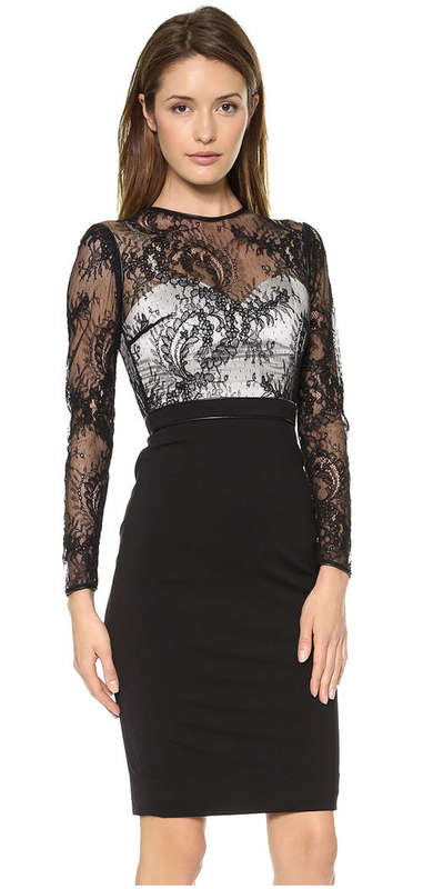 INTRICATE LACE DETAIL BLACK BODYCON DRESS