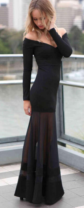 SEXY SHEER MESH SPLICED MAXI DRESS