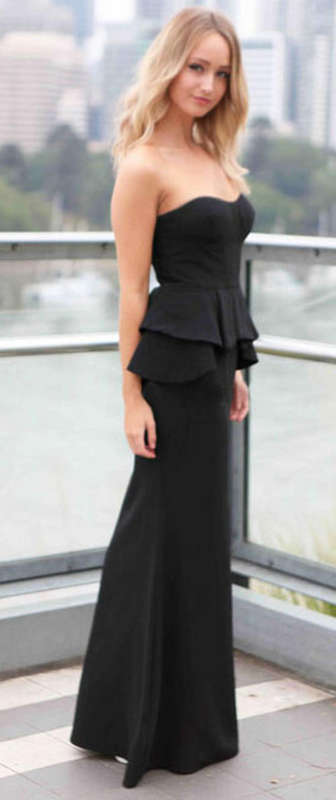 SEXY STRAPLESS PEPLUM MAXI DRESS