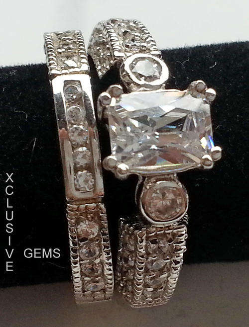 !!XMAS SPECIAL!!*LOCALLY IN STOCK* STERLING SILVER SIMULATED DIAMOND WEDDING RING SET