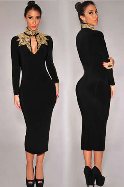 *LOCALLY IN STOCK* GLORIOUS GOLD SEQUIN NECKLINE DRESS