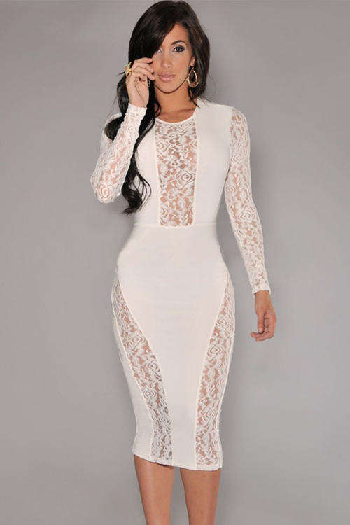WONDERFUL WHITE LACE ACCENT DRESS