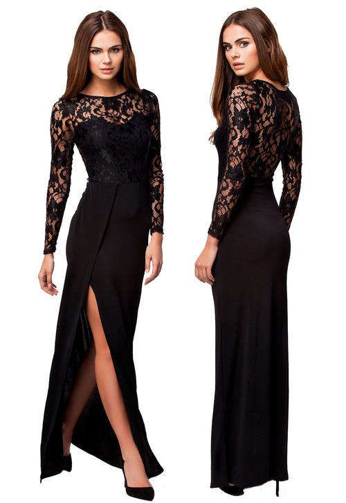 LUSCIOUS LACE SIDE SLIT MAXI DRESS
