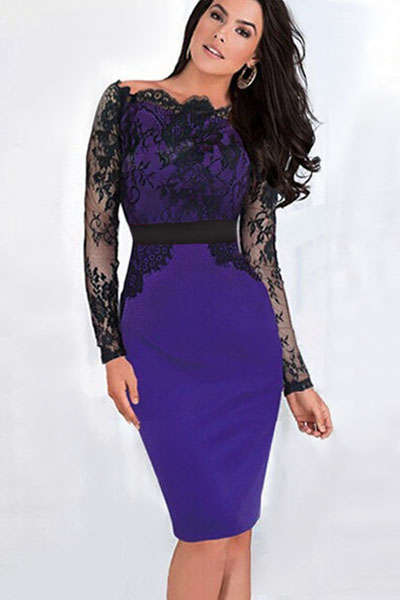 LOVELY LONG SLEEVE LACE DETAIL DRESS