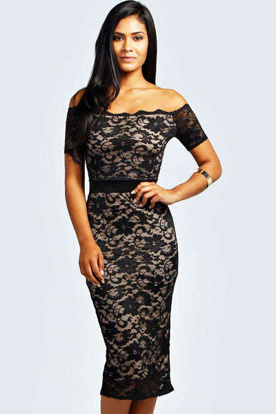 LOVELY LACE OFF SHOULDER MIDI DRESS