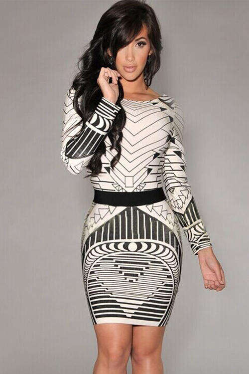 TRENDY TRIBAL PRINT LONG SLEEVE DRESS