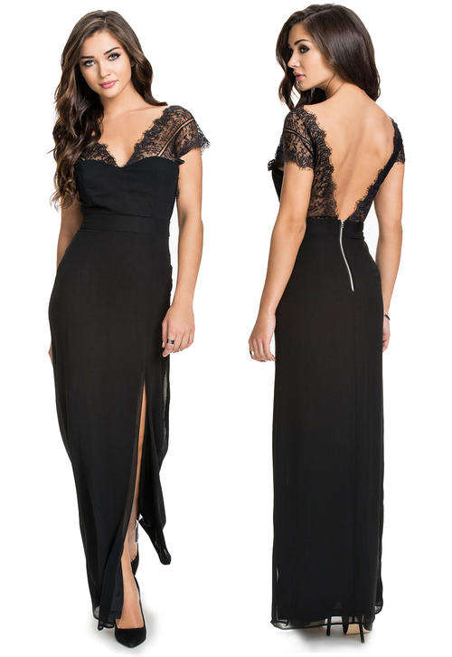 SEXY V LACE NECK EVENING DRESS