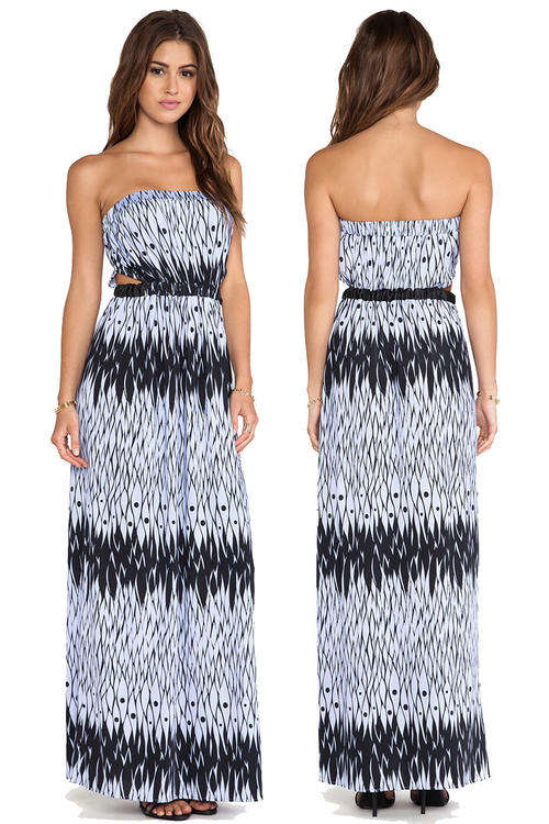 SEXY STRAPLESS CONTRAST PATTERN MAXI DRESS