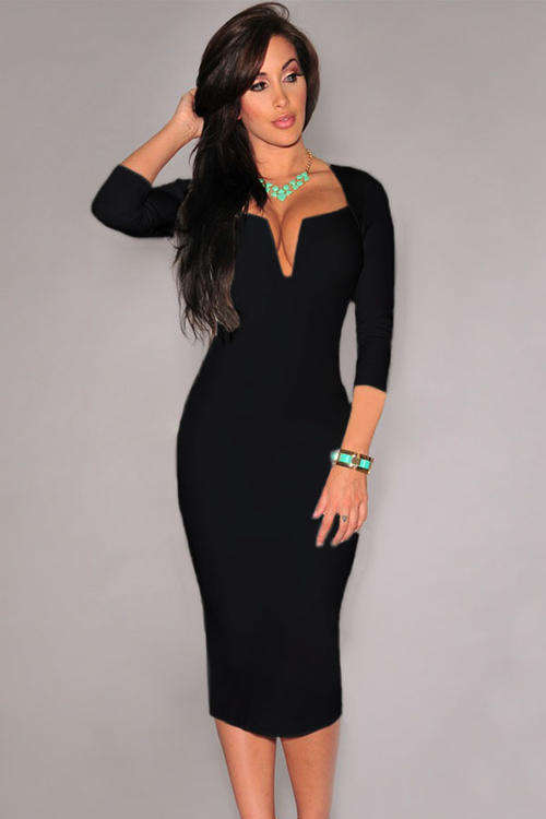 FLATTERING DESIGN BLACK MIDI DRESS