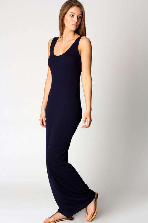 SEXY NAVY SCOOP NECK MAXI DRESS